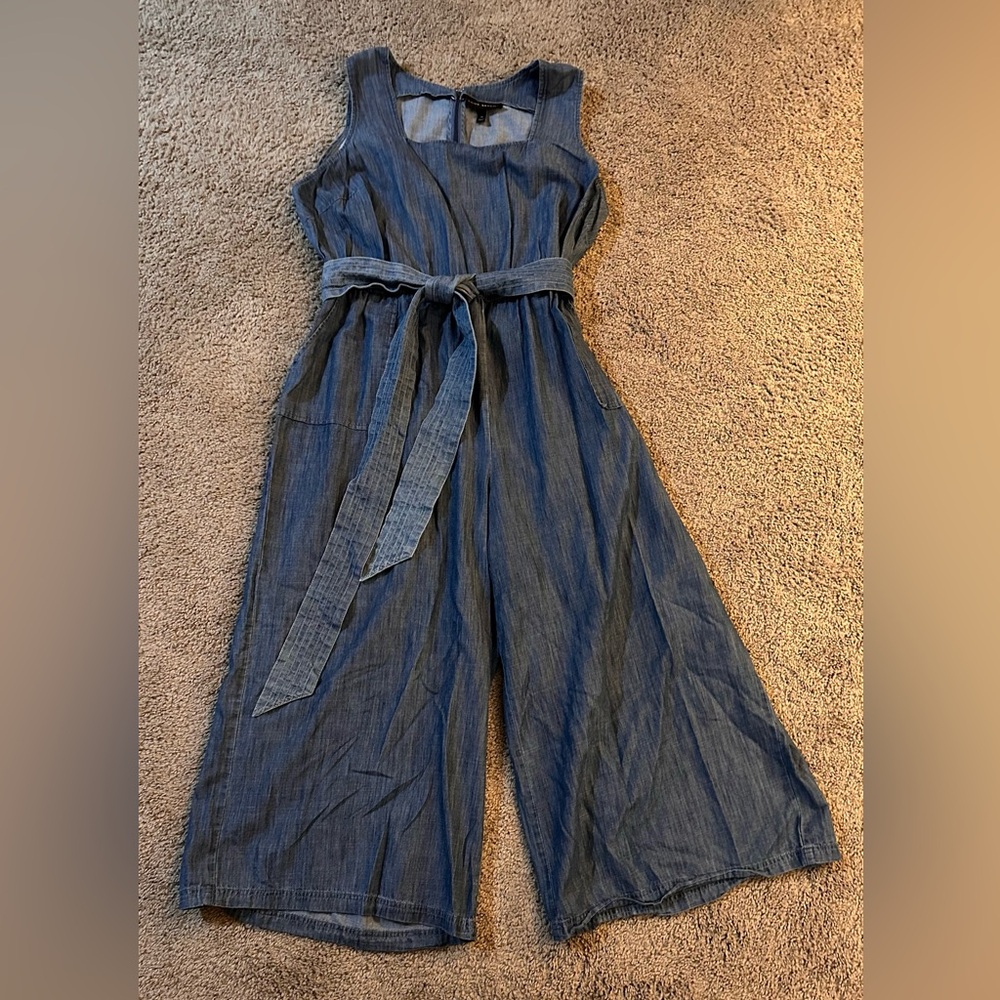 Lane Bryant size 16 wide leg jump suit with tie and pockets 23” inseam denim